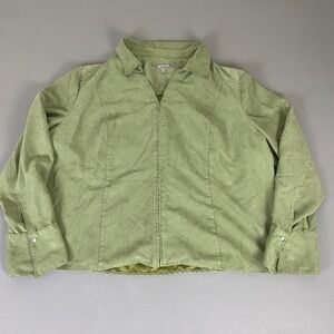 Croft & Barrow Jacket Women's Plus 3X Green Faux Suede Zip Up‎ Collared